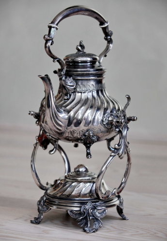 Антикварный яхтенный чайник с горелкой: серебрение, конец 19 - начало 20 века
