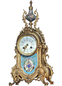 Антикварные каминные часы из Франции: бронза, эмаль "клуазонне", 19 век