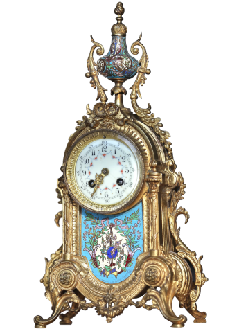 Антикварные каминные часы из Франции: бронза, эмаль "клуазонне", 19 век
