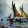 Акварель «На голландском побережье» - George D Callow, Англия 19 век - в лофт, в коттедж, дорогой подарок состоятельному капитану яхтсмену владельцу яхты на юбилей