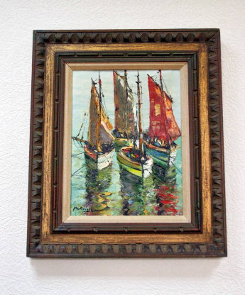 «Рыбацкие лодки на стоянке» - картина в технике "импасто" неизвестного художника, из США 