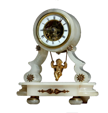 Редкие антикварные часы-качели "скелетон" с ангелочком (Франция, 19 век)