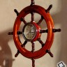 «Адмиралтейские» яхтенные часы сбоем в штурвале из красного дерева Удивлющий ценный подарок руководителю капитану моряку яхтсмену: морские часы-штурвал с боем бьют склянки