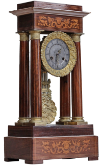 Французские часы портик с инкрустацией, в стиле "Ампир", с боем