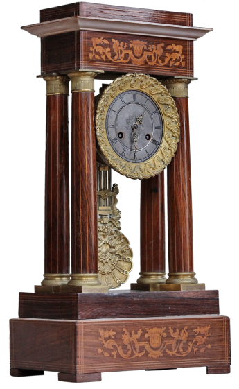 Французские часы портик с инкрустацией, в стиле "Ампир", с боем